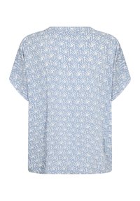 Haut bleu clair à manches courtes avec un motif abstrait blanc texturé. Coupe ample et encolure ronde, fabriqué à partir d'un tissu doux.