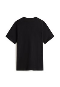 Sort bomulds t-shirt med korte ærmer og rund hals, præget af en enkel, glat tekstur uden synlige mønstre eller logoer.