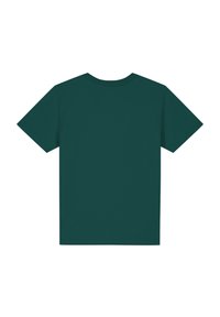 Korte mouw t-shirt van diep groene katoen. Heeft een klassieke ronde hals en een rechte zoom. Geen graphics of patronen. Eenvoudig ontwerp.