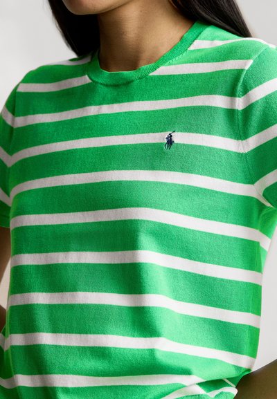 Polo Ralph Lauren STRIPED SHORT SLEEVE SWEATER - Μπλουζάκι με στάμπα - tiller green/white