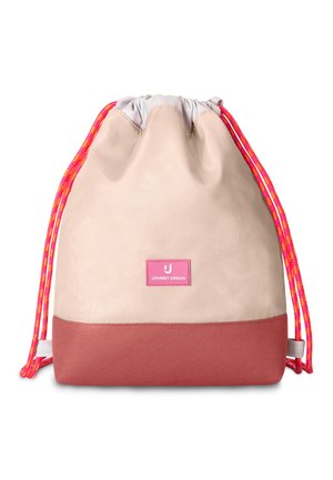 Beige og mørkerosa snørepose med neonpink og orange snore og Johnny Urban-logo foran i midten.