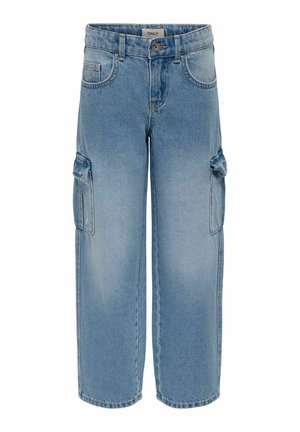 Lyseblå denim cargobukser med vide ben, to store sidelommer og traditionelt fem-lommers design. Klassisk linning med knaplukning.