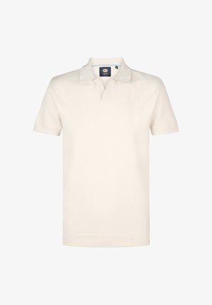 Korte mouwen polo shirt in lichtbeige, met een kraag en een textuurstof met subtiele diagonale patronen.