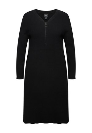 Ulla Popken ZIP FRONT - Pletené šaty - black