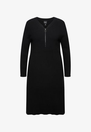 Ulla Popken ZIP FRONT - Gebreide jurk - black