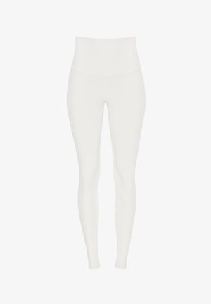 Leggings blancs taille haute, à longueur complète, avec un design lisse et ajusté et un minimum de coutures.
