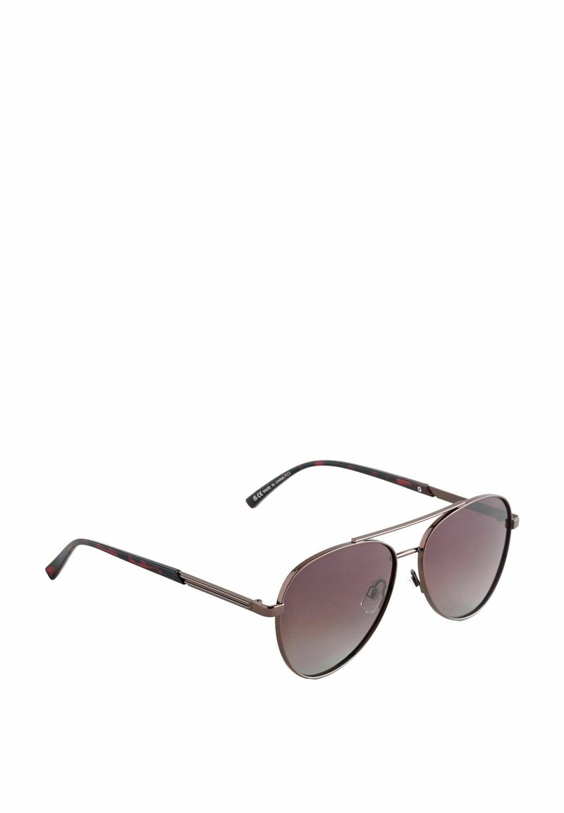 Aviator-stijl zonnebril met metalen frame, gradient lenzen en pantoeren met schildpadpatroon. De kleur is voornamelijk zilver met donkere accenten.