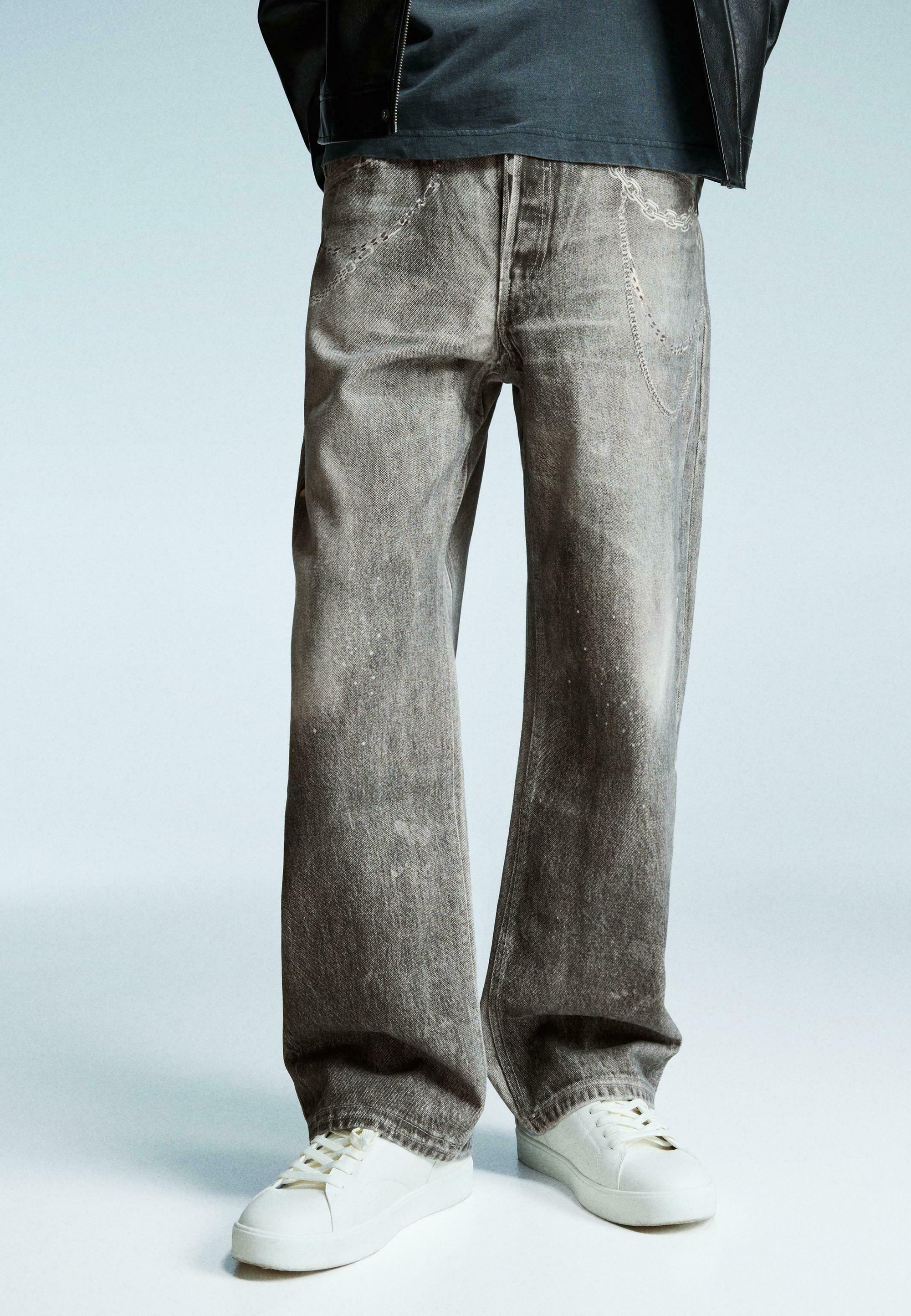 Bershka BAGGY PRINTED Jeans loose fit black/canna di fucile