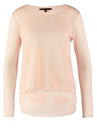 Haut en maille à manches longues rose clair avec ourlet transparent en couches et encolure ronde, taille petite, marque New Look.