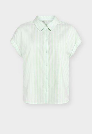 Lühikeste varrukatega särk, helerohelise ja valge vertikaalse triibuga, nööpidega esikinnis, terava krae ja mansettidega varrukatega.