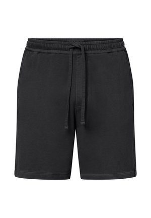 Pantaloncini casual neri con fascia elastica in vita e coulisse, dotati di tasche laterali e vestibilità comoda.