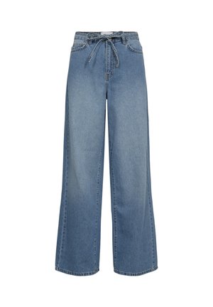 Hellblaue Jeans mit weitem Bein und Kordelzugbund, aus Denim gefertigt. Mit Kontrastnähten und einer entspannten Passform für Komfort.