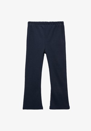 Navyblaue gerippte Leggings mit einem dehnbaren Bund, gerader Schnitt und ohne sichtbare Nähte oder Verzierungen.