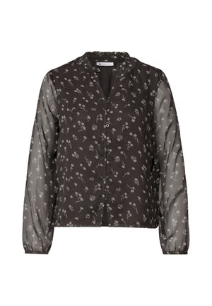 Street One, LANGARM CHIFFON-BLUSE MIT SPLIT NECK - Chemisier - black coffee
