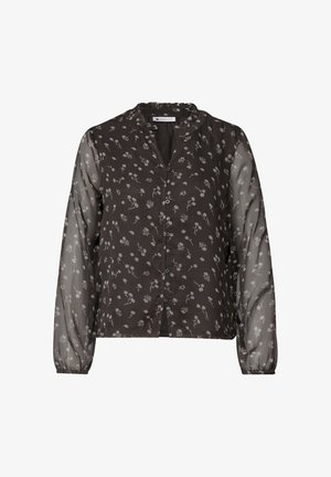 Street One, LANGARM CHIFFON-BLUSE MIT SPLIT NECK - Chemisier - black coffee