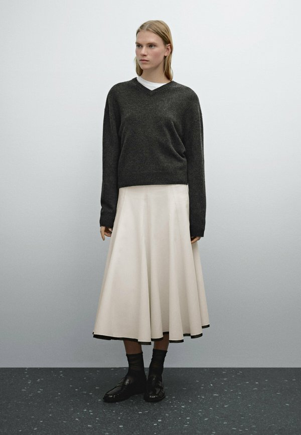 FLOUNCE MIDI WITH CONTRASTING DETAIL - Pleated skirt - beige4