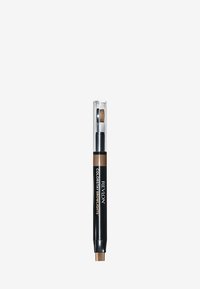 Ołówek Revlon Colorstay Browlights. Czarny korpus z złotymi akcentami, przezroczysta nakrywka i końcówka z pędzelkiem. Brązowy grot kredki do precyzyjnej aplikacji.