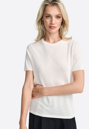 Witte t-shirt met korte mouwen, gemaakt van lichtgewicht stof, met een ronde hals en een ontspannen pasvorm met een gladde textuur.
