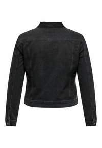 Svart denimjacka med långa ärmar, krage och knappdetaljer. Har en figurnära design och detalj i ryggen med sömmar.