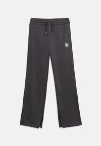 Σκούρο γκρι φούτερ παντελόνι με ελαστική μέση, κορδόνια, πλαϊνές τσέπες, μικρό λευκό λογότυπο Converse All Star στο αριστερό μηρό και ανοίγματα στους αστραγάλους.