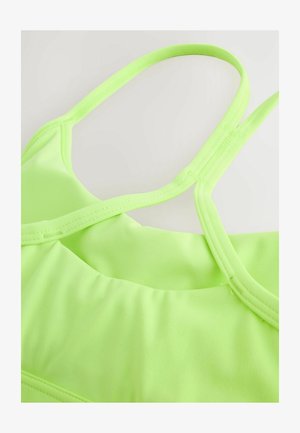 Neon grøn bikini top med justerbare stropper, glat tekstur og syning detaljer. Designet til aktiv brug med en tætsiddende pasform.