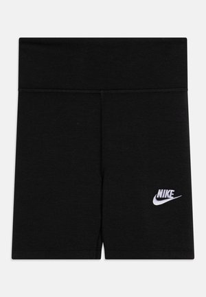 Fekete sportnadrág, rugalmas anyagból, magas derékkal. Az alján, a bal oldalon egy fehér Nike logó található.