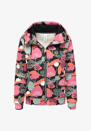 Rozpinana bluza z kapturem o czarnej bazie, zdobiona kolorowym, abstrakcyjnym wzorem kwiatowym w różowym, zielonym i pomarańczowym kolorze. Posiada kaptur oraz ściągacze przy mankietach.