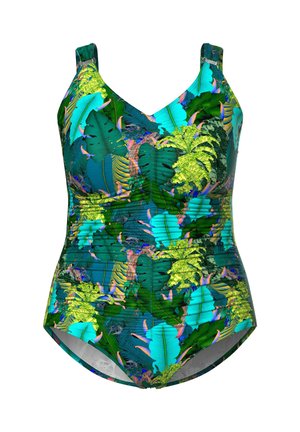 Ulla Popken, RUCHED JUNGLE PRINT - Badeanzug - turquoise green