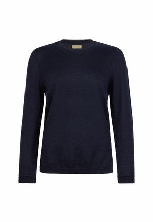 Marineblauer Rundhalsausschnitt Langarm-Pullover mit gerippten Bündchen und Saum, entworfen für eine reguläre Passform.