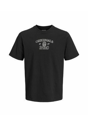T-shirt noir à manches courtes avec texte blanc "Originals 1990 Studio" et un petit logo circulaire au centre devant.