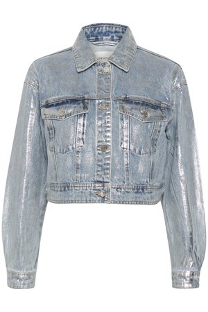 Gestuz COATY - Jeansjacke - coated silver blue wash