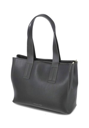 Bolso tote de cuero negro con dos asas anchas y forma rectangular, fotografiado sobre un fondo blanco.