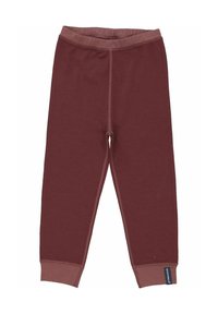 Marron bomulds leggins med en glat tekstur, tætsiddende design, ribbede manchetter og en kontrastfarvet talje, der har et lille mærke på siden.