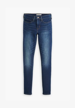 Mørkeblå denimjeans med slim fit, fem-lomme design og let falmning på lårene. Knaplukning og bæltestropper inkluderet.