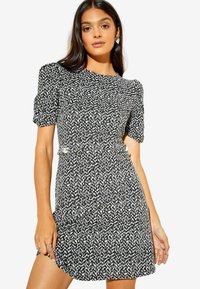 Friends Like These SHORT PUFF SLEEVE ROUND NECK REGULAR FIT - Rochie de zi - black white
