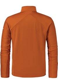 Langärmliges Oberteil in Orange, aus strukturiertem Stoff. Verfügt über einen hohen Kragen und Nahtdetails, mit einer taillierten Silhouette.