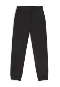 Zwarte sweatpants van zacht materiaal, met een elastische tailleband en aansluitende boorden bij de enkels voor een comfortabele pasvorm.