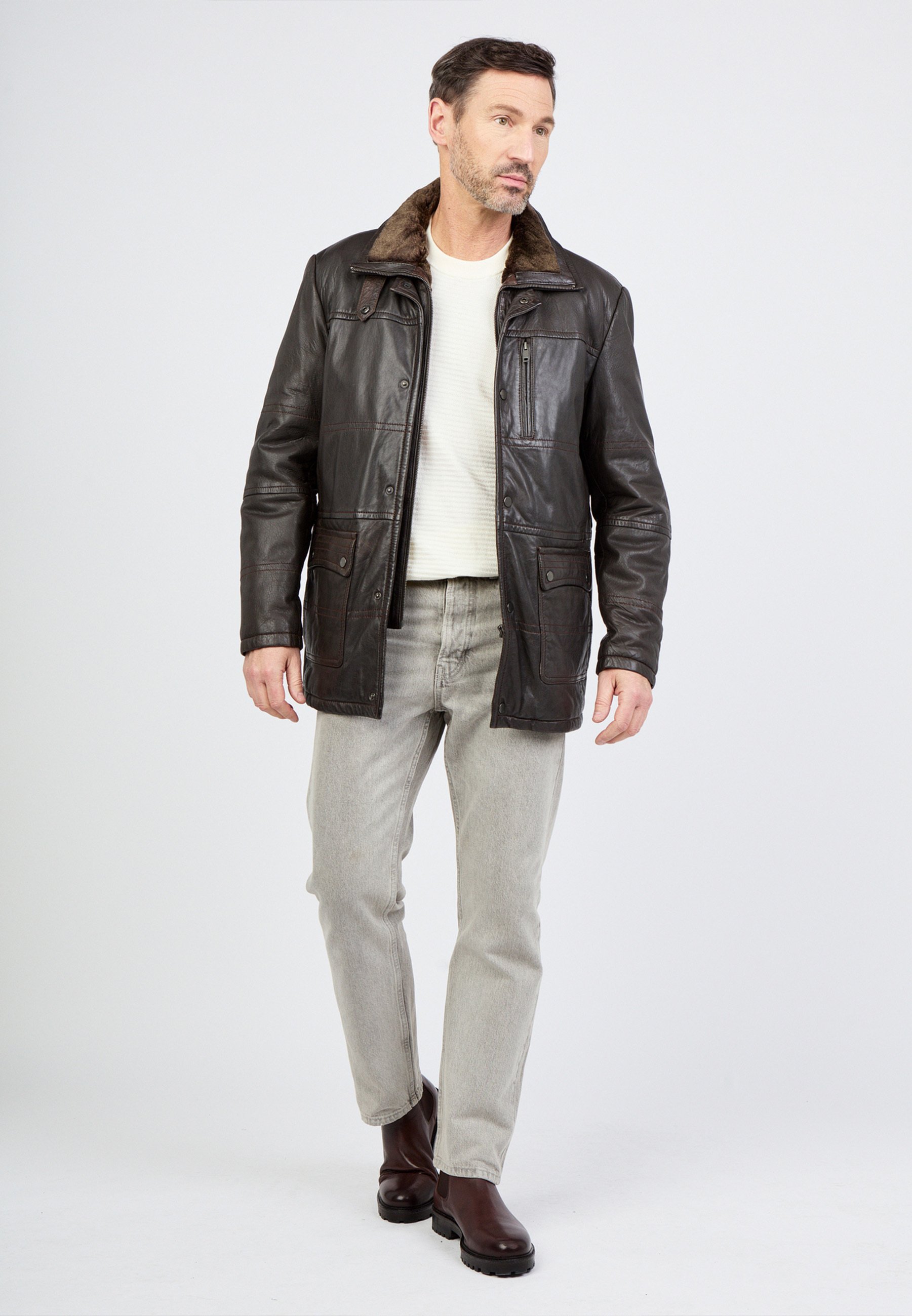 JCC MIT BRUSTTASCHE - Kurtka skórzana/brązowy - Zalando.pl