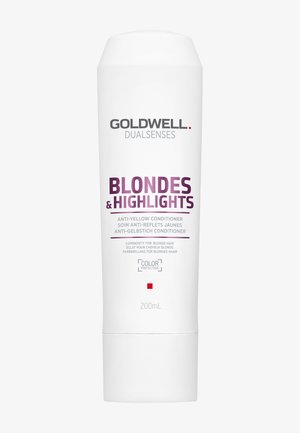 Flacon blanc de 200 ml de conditionneur anti-jaunissement Goldwell Dualsenses Blondes & Highlights pour la protection de la couleur des cheveux blonds.