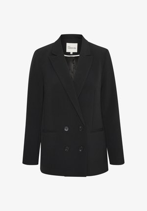 Mustapukuinen kaksirivinen bleiseri, jossa on lovet lapel, kaksi etutaskua ja neljä nappia, koottu koko 36 merkiltä My Essential Wardrobe.