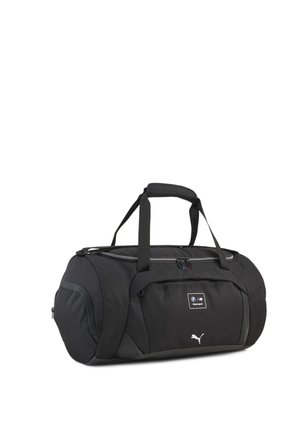 Sort Puma duffel taske med dobbelthåndtag, lynlåset hovedrum, forlommer med BMW Motorsport-logo og sidelomme med lynlås.