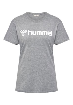 Grå kortärmad t-shirt i bomull, med en vit "hummel"-logotyp över bröstet, rund halsringning och avslappnad passform.