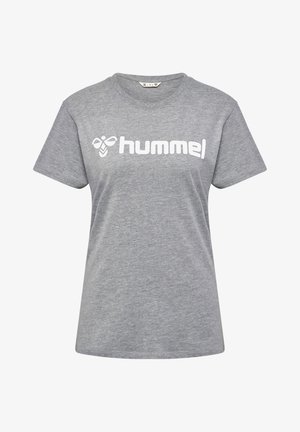 Grijs T-shirt met korte mouwen van katoen, voorzien van een wit "hummel" logo op de borst, met een ronde halslijn en een ontspannen pasvorm.