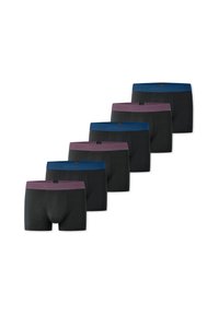 Set di sette boxer da uomo in cotone misto nero. Presenta elastici colorati in vita di colore blu scuro e viola scuro. Design classico.
