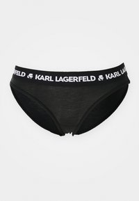 Slip neri in cotone con una ampia fascia elastica che presenta il logo bianco "KARL LAGERFELD". Texture liscia, design a vita bassa e taglio classico.