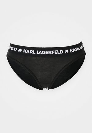 Crne pamučne bokserice s širokim elastičnim pojasom na kojem se nalazi bijeli logo "KARL LAGERFELD". Glatka tekstura, nisko strukirani dizajn i klasični kroj.