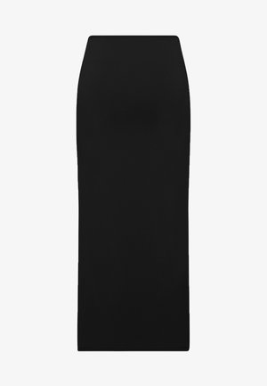 Sort blyantskørter lavet af strækbart stof, med en tætsiddende silhuet og høj talje samt en glat tekstur. Ingen synlige mønstre eller pynt.