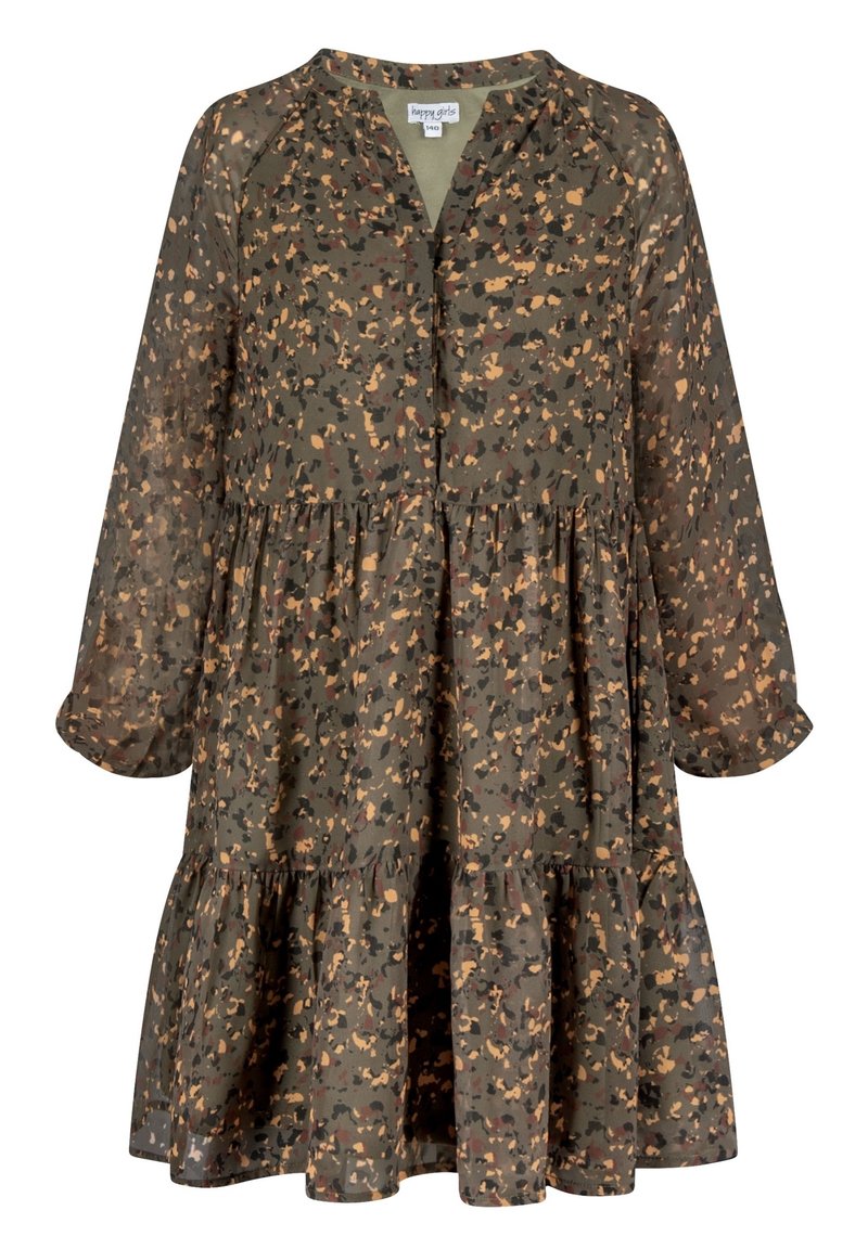 happy girls GEMUSTERTES MIT TRANSPARENTEM ÄRMEL - Denní šaty - olive