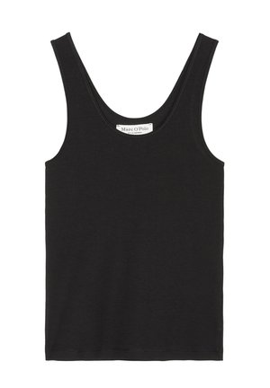 Black, ribbed tank top with a rounded neckline and wide shoulder straps. Features a label at the back with brand name "Marc O'Polo."
