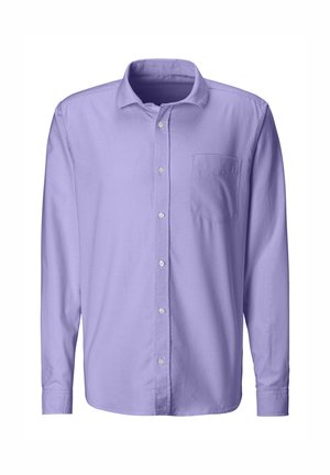 Majica z dolgimi rokavi v svetli sivki, izdelana iz bombaža, s sprednjim gumbom, klasičnim ovratnikom in enim žepom na prsih.